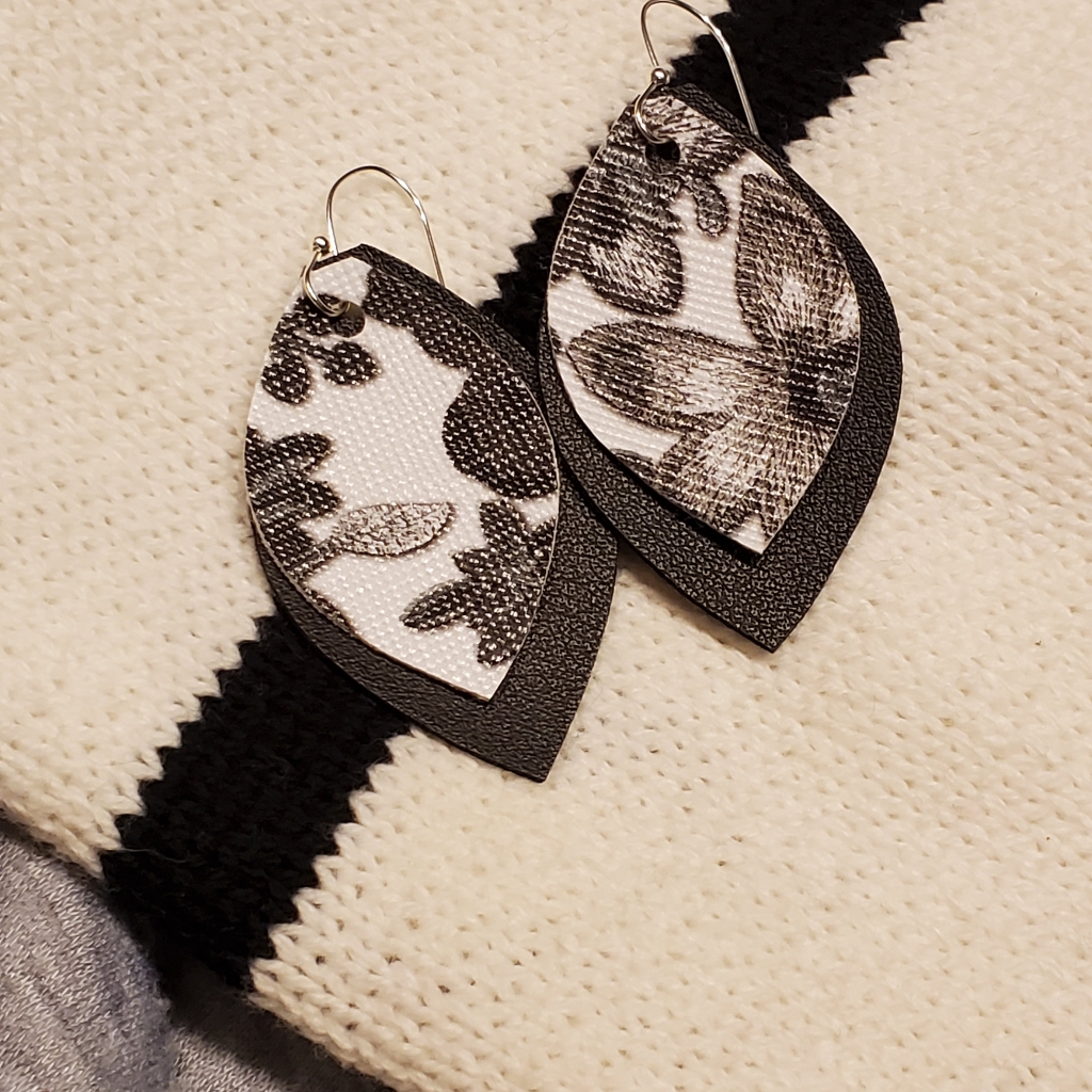 Handmade Awesome Floral Double Layer Faux Leather Earrings!